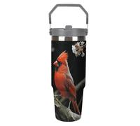 NWTRJ Cardinals Birds Fauna Wild - Bicchiere con manico superiore, in acciaio inox, isolato sottovuoto, con coperchio e cannuccia, a prova di perdite, per donne e uomini