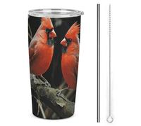 NWTRJ Cardinals Birds Fauna Wild - Bicchiere isolato in acciaio inox, con coperchio e cannuccia, da viaggio, per caffè, tè, bevande, 590 ml
