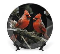 NWTRJ Cardinals Birds Fauna Wild Ceramic Piatti decorativi 20,3 cm Bone China Piatti decorativi con espositore Fatto a mano Ornamento in ceramica per casa, cucina, camera da letto, ornamenti