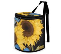 NWTRJ Cestino per auto con girasoli gialli con farfalle blu, con coperchio, riutilizzabile, impermeabile, per auto, da appendere, multiuso, per viaggi, campeggio, picnic