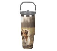 NWTRJ Collie Dog And Horse Together - Bicchiere da 880 ml, con manico superiore, in acciaio inox, isolamento sottovuoto, tazza da caffè con coperchio e cannuccia, a prova di perdite, per donne e