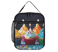 NWTRJ Colorful Happy Birthday Cupcakes Lunch Box riutilizzabile Borsa per il pranzo a prova di perdite isolata termica Tote per donne uomini lavoro ufficio picnic