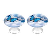 NWTRJ Confezione da 2 pomelli rotondi per cassetti in stile moderno, con farfalla blu e nuvole, per casa, ufficio, cucina