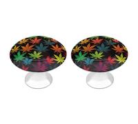 NWTRJ Confezione da 2 pomelli rotondi per cassetti in stile moderno, con foglie di cannabis colorate, per casa, ufficio, cucina