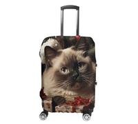 NWTRJ Copertura per bagagli da viaggio con gatto siamese natalizio, elastica, lavabile, antipolvere, antigraffio, adatta per bagagli da 48 a 81 cm, Stile:, L
