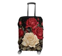 NWTRJ Copertura per bagagli da viaggio con rose rosse e rose bianche, elastica, lavabile, antipolvere, antigraffio, adatta per bagagli da 48 a 81 cm, L