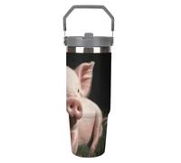 NWTRJ Cute Pets - Bicchiere da 880 ml, con manico superiore, in acciaio inox, isolato sottovuoto, tazza da caffè con coperchio e cannuccia, a prova di perdite, per donne e uomini