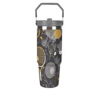 NWTRJ Divertente racchette da tennis e palline da tennis, 880 ml, con manico superiore, in acciaio inox, isolato sottovuoto, tazza da caffè con coperchio e cannuccia, bottiglia d'acqua a tenuta stagna