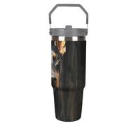 NWTRJ Doberman - Bicchiere da viaggio con coperchio e cannuccia, in acciaio inox, con manico superiore, isolamento sottovuoto, per donne e uomini