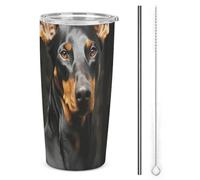 NWTRJ Doberman - Bicchiere termico da 590 ml, in acciaio inox, con coperchio e cannuccia, da viaggio, per caffè, tè, bevande