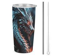 NWTRJ Dragon - Bicchiere termico da 590 ml, in acciaio inox, con coperchio e cannuccia, da viaggio, per caffè, tè, bevande