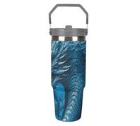 NWTRJ Dragon Cool Blue - Bicchiere da 880 ml, con manico superiore, in acciaio inox, isolamento sottovuoto, tazza da caffè da viaggio, con coperchio e cannuccia, a prova di perdite, per donne e uomini