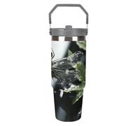 NWTRJ Dragonfly, bicchiere da 880 ml, con manico superiore, in acciaio inox, isolato sottovuoto, tazza da caffè da viaggio, con coperchio e cannuccia, bottiglia d'acqua a tenuta stagna, per donne e