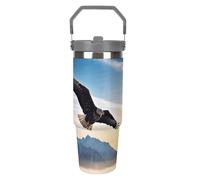 NWTRJ Eagle Mountains - Bicchiere da viaggio con coperchio e cannuccia, in acciaio inox, con manico superiore, isolamento sottovuoto, per donne e uomini, 880 ml