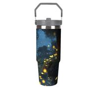 NWTRJ Fireflies - Bicchiere da 880 ml, con manico superiore, in acciaio inox, isolamento sottovuoto, tazza da caffè da viaggio, con coperchio e cannuccia, a prova di perdite, per donne e uomini
