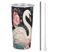 NWTRJ Floreale Swan 20 once Tazza isolata in acciaio inox con coperchio e cannuccia Tazza da caffè da viaggio per caffè tè bevande