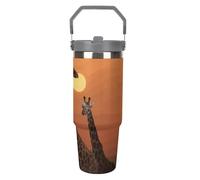 NWTRJ Giraffe at Sunset - Bicchiere da 880 ml, con manico superiore, in acciaio inox, isolamento sottovuoto, tazza da caffè con coperchio e cannuccia, a prova di perdite, per donne e uomini