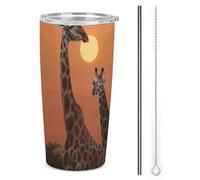 NWTRJ Giraffe at Sunset Tazza da caffè da viaggio in acciaio inox da 20 once con coperchio e cannuccia, tazza isolata per caffè, tè, bevande