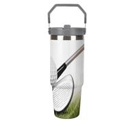 NWTRJ Golf Club, bicchiere da 880 ml, con manico superiore, in acciaio inox, isolato sottovuoto, tazza da caffè da viaggio, con coperchio e cannuccia, bottiglia d'acqua a tenuta stagna, per donne e