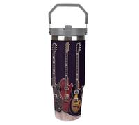 NWTRJ Guitar Collection, bicchiere da 880 ml, con manico superiore, in acciaio inox, isolato sottovuoto, tazza da viaggio con coperchio e cannuccia, bottiglia d'acqua a tenuta stagna, per donne e
