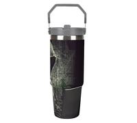 NWTRJ Hacker - Bicchiere da viaggio con coperchio e cannuccia, in acciaio inox, con manico superiore, isolamento sottovuoto, per donne e uomini