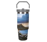 NWTRJ Hawaii Skyline Diamond Head Volcano - Bicchiere con manico superiore, in acciaio inox, isolamento sottovuoto, con coperchio e cannuccia, a prova di perdite, per donne e uomini