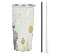 NWTRJ Hippo And Dandelion - Bicchiere da viaggio in acciaio inox, con coperchio e cannuccia, tazza isolata per caffè, tè, bevande