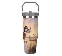 NWTRJ Hunting Flying Wild Ducks - Bicchiere da 880 ml, con manico superiore, in acciaio inox, isolamento sottovuoto, tazza da caffè con coperchio e cannuccia, a prova di perdite, per donne e uomini