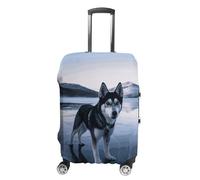 NWTRJ Husky Dog on A Frozen Lake Copertura per bagagli da viaggio, elastica, lavabile, antipolvere, antigraffio, adatta per bagagli da 48 a 81 cm, L
