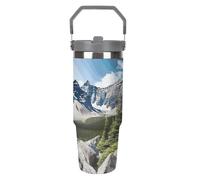 NWTRJ Mountains - Bicchiere da 880 ml, con manico superiore, in acciaio inox, isolato sottovuoto, tazza da caffè con coperchio e cannuccia, a prova di perdite, per donne e uomini