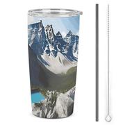 NWTRJ Mountains - Bicchiere termico da 590 ml, in acciaio inox, con coperchio e cannuccia, da viaggio, per caffè, tè, bevande