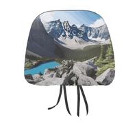 NWTRJ Mountains - Set di 2 coperture per poggiatesta auto, morbide, traspiranti, universali, adatte per auto, camion, SUV, furgoni, accessori interni auto