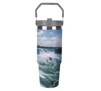 NWTRJ Niagara Falls - Bicchiere da viaggio con coperchio e cannuccia, con manico superiore, in acciaio inox, isolamento sottovuoto, da 880 ml, per donne e uomini