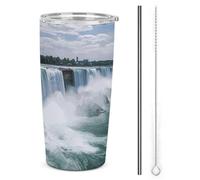 NWTRJ Niagara Falls - Bicchiere termico da 590 ml, in acciaio inox, con coperchio e cannuccia, da viaggio, per caffè, tè e bevande