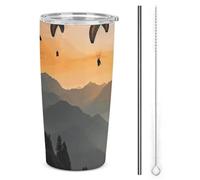 NWTRJ Parachute - Bicchiere termico da 590 ml, in acciaio inox, con coperchio e cannuccia, da viaggio, per caffè, tè, bevande