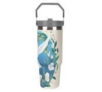 NWTRJ Peace on Earth - Bicchiere da viaggio con coperchio e cannuccia, in acciaio inox, con manico superiore, isolamento sottovuoto, per donne e uomini, 880 ml