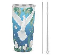 NWTRJ Peace on Earth - Bicchiere termico da 590 ml, in acciaio inox, con coperchio e cannuccia, da viaggio, per caffè, tè e bevande