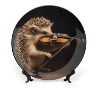 NWTRJ Piastre decorative in ceramica a forma di riccio con animale, violino musicale, 15,2 cm, piatti decorativi in porcellana Bone China con espositore fatto a mano, ornamento in ceramica per casa