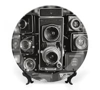 NWTRJ Piastre decorative in ceramica per macchina fotografica vintage da 6 pollici piatti decorativi in porcellana ossea con espositore ornamento in ceramica fatto a mano per casa cucina camera da