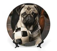 NWTRJ Piatti decorativi in ceramica con carlino con pallone da calcio piatti decorativi in porcellana da 8 pollici con espositore ornamento in ceramica fatto a mano per casa cucina camera da letto