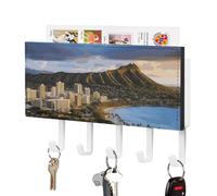 NWTRJ Portachiavi a forma di vulcano con skyline delle Hawaii, per montaggio a parete, con 5 ganci, decorativo, per ingresso, porta d'ingresso, corridoio, ufficio