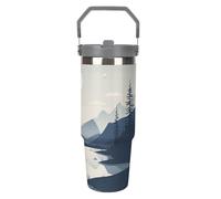 NWTRJ Rivers And Mountains, bicchiere da 880 ml, con manico superiore, in acciaio inox, isolato sottovuoto, tazza da caffè da viaggio, con coperchio e cannuccia, bottiglia d'acqua a tenuta stagna, per
