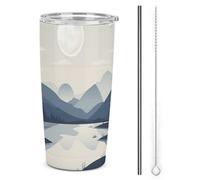 NWTRJ Rivers And Mountains - Bicchiere termico da 590 ml, in acciaio inox, con coperchio e cannuccia, da viaggio, per caffè, tè e bevande