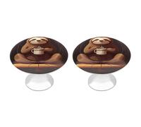 NWTRJ Set di 2 pomelli per armadietti da cucina, pomello per cassettiera in stile moderno con bradipo e caffè, pomelli rotondi per cassetti rotondi per casa ufficio cucina