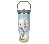 NWTRJ Simpatico elefante 880 ml bicchiere con manico superiore in acciaio inox isolato sottovuoto tazza da caffè tazza da viaggio con coperchio e cannuccia a tenuta stagna bottiglia d'acqua per donne