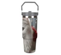 NWTRJ Simpatico gatto bianco 880 ml bicchiere con manico superiore in acciaio inox isolato sottovuoto tazza da caffè tazza da viaggio con coperchio e cannuccia a tenuta stagna bottiglia d'acqua per