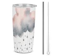 NWTRJ Stars And Clouds - Bicchiere termico da 590 ml, in acciaio inox, con coperchio e cannuccia, da viaggio, per caffè, tè e bevande