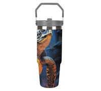 NWTRJ Tartaruga marina dipinta Tumbler con manico superiore in acciaio inox isolato sottovuoto tazza da caffè tazza da viaggio con coperchio e cannuccia bottiglia d'acqua a prova di perdite per donne