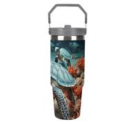 NWTRJ Tartaruga Starfish - Bicchiere da 880 ml, con manico superiore, in acciaio inox, isolamento sottovuoto, tazza da caffè con coperchio e cannuccia, a prova di perdite, per donne e uomini