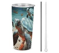 NWTRJ Tartaruga Starfish - Bicchiere isolato in acciaio inox, con coperchio e cannuccia, da viaggio, per caffè, tè, bevande, 590 ml